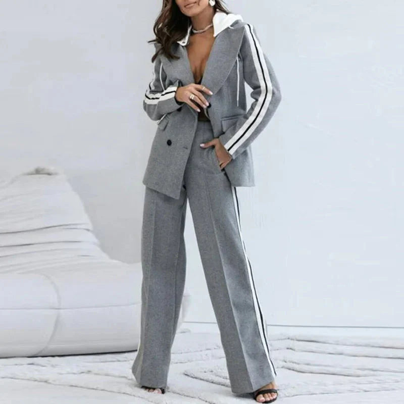 Kvinnors Blazer Set Avslappnad Bred Ben Andningsbart Tyg-1