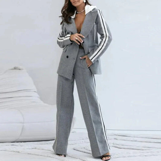 Kvinnors Blazer Set Avslappnad Bred Ben Andningsbart Tyg-1