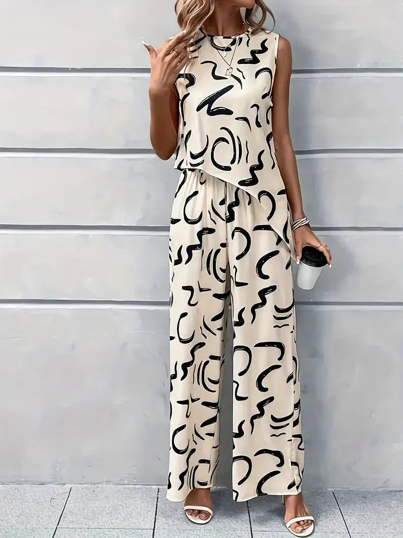 Dam Set Hög Midja Breda Ben Polyester-4