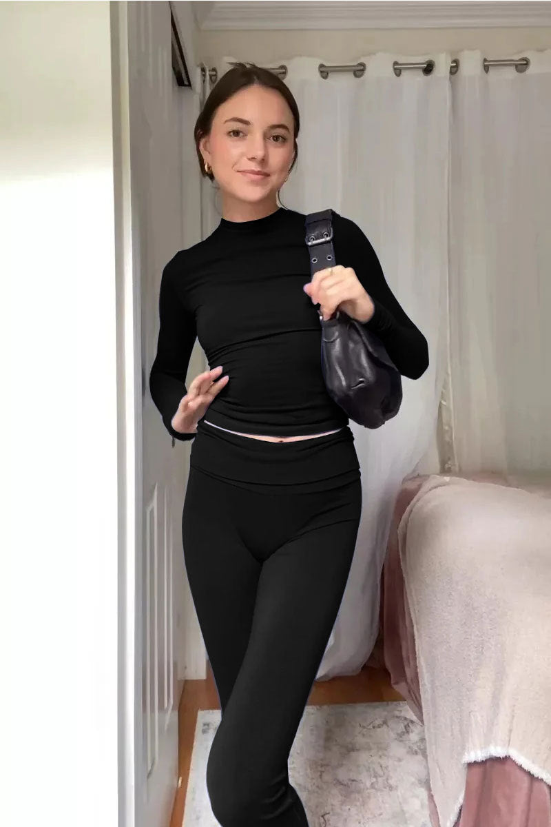 Kvinnors T-shirt och Högmidjade Byxor i Mjuk Polyester-2