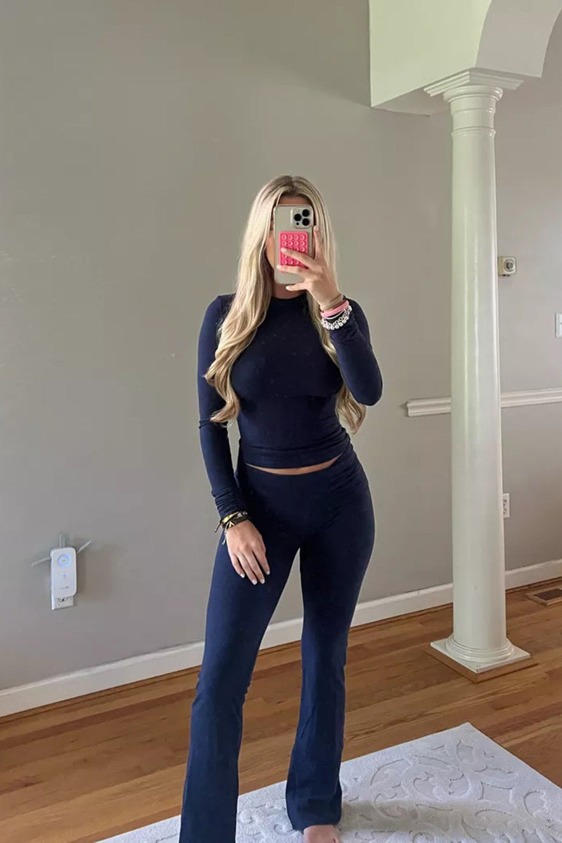 Kvinnors T-shirt och Högmidjade Byxor i Mjuk Polyester-6