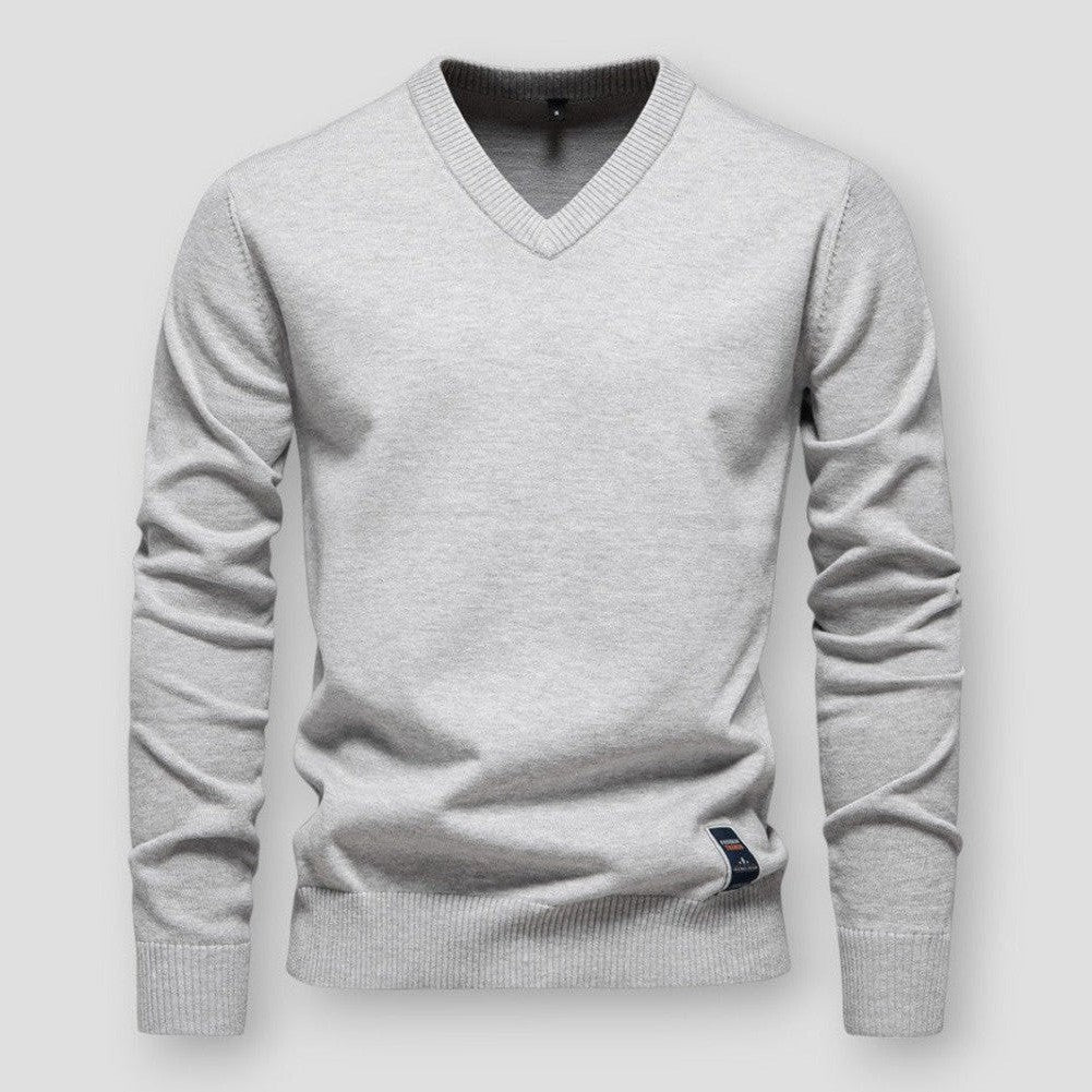 Herrpullover V-ringning Mjuk Ullmix Modern Passform-5