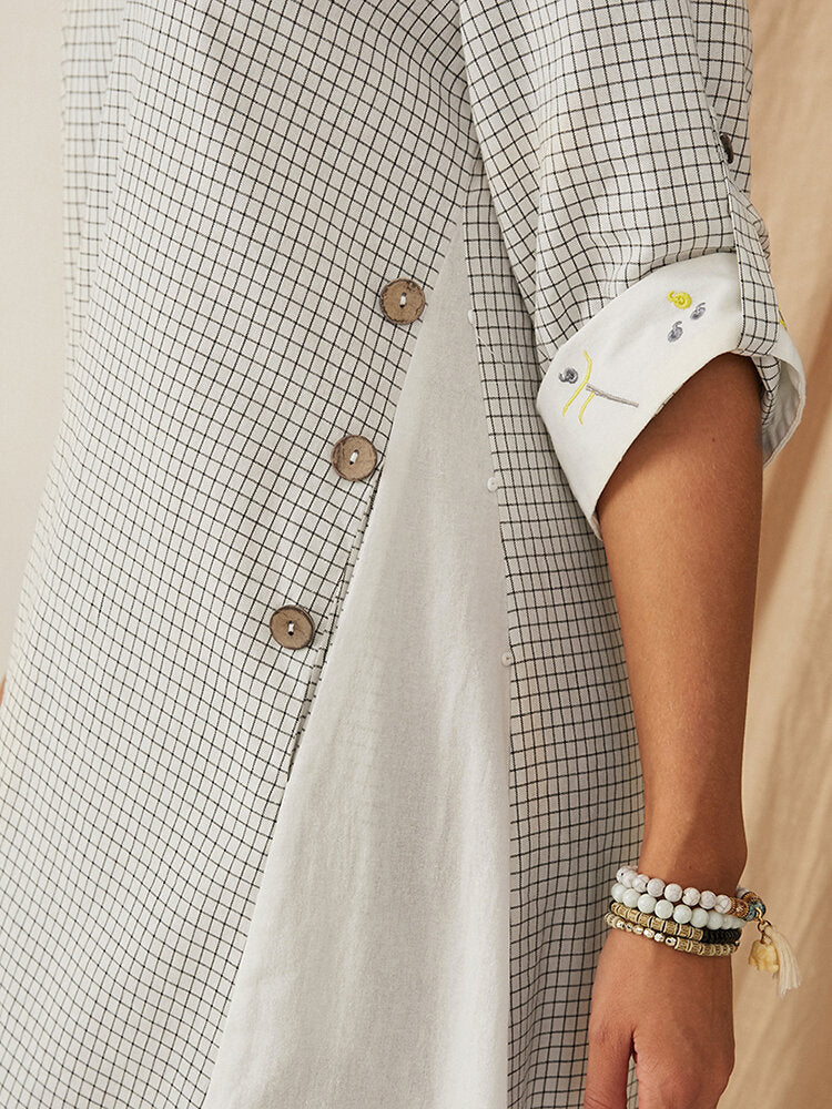 Damklänning Midi med Långärmar och Pusselmönster i Polyester – Bekväm och Elegant för Avslappnade Tillfällen 5