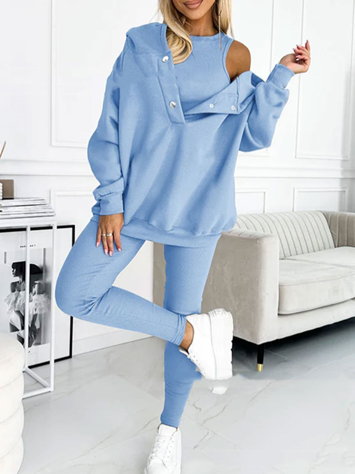 Variant image for Dam Sportig Uppsättning Oversized Topp 100% Bomull-7