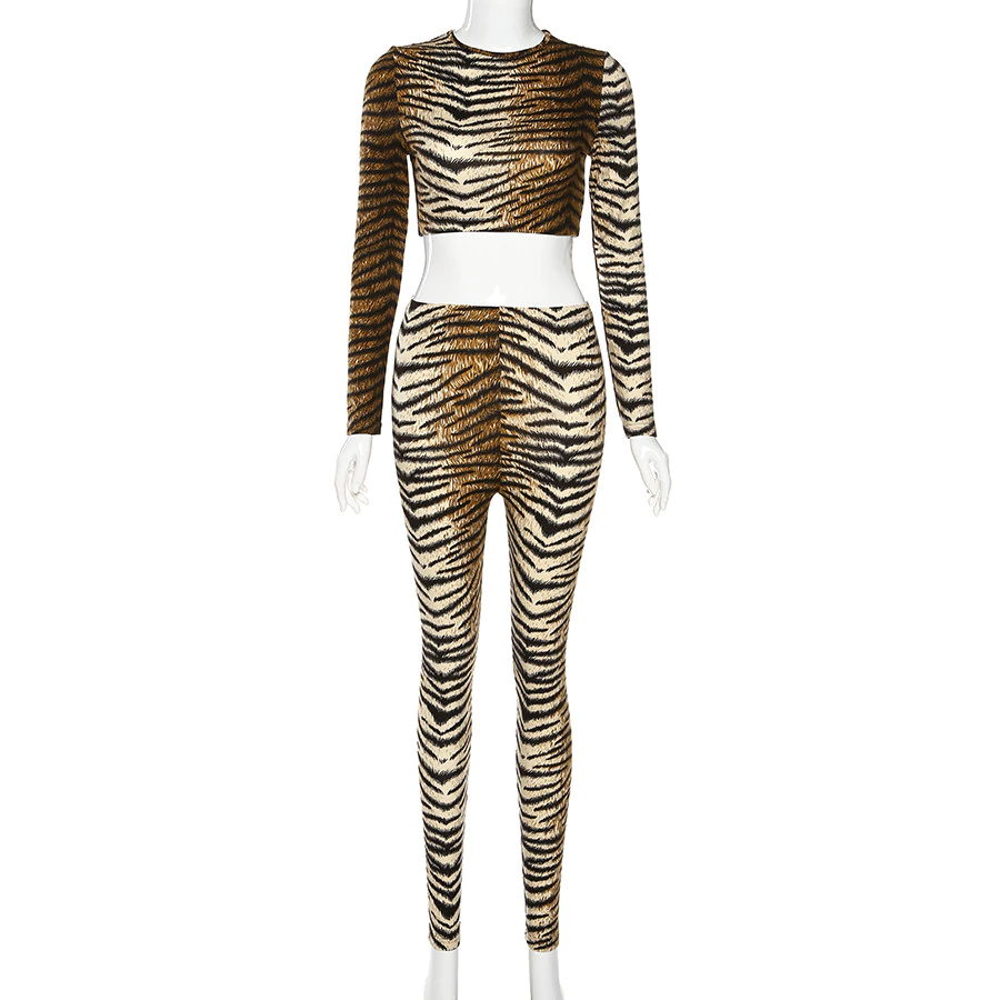 Dam Set Leopardmönstrad Långärmad Spandex Polyester 5