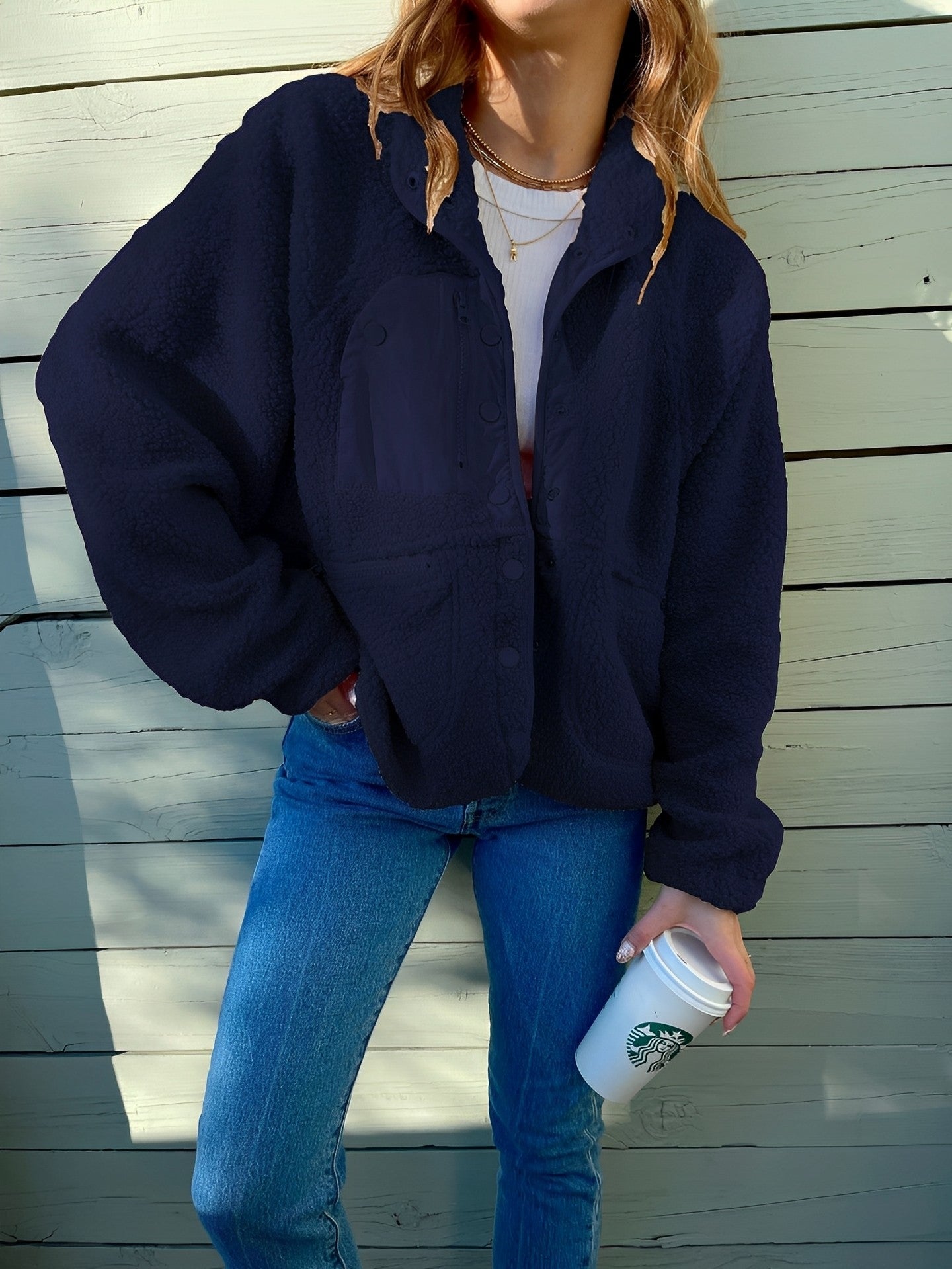 Variant image for Dam Fleecejacka Med Knappdesign Fleece För Vinter-23