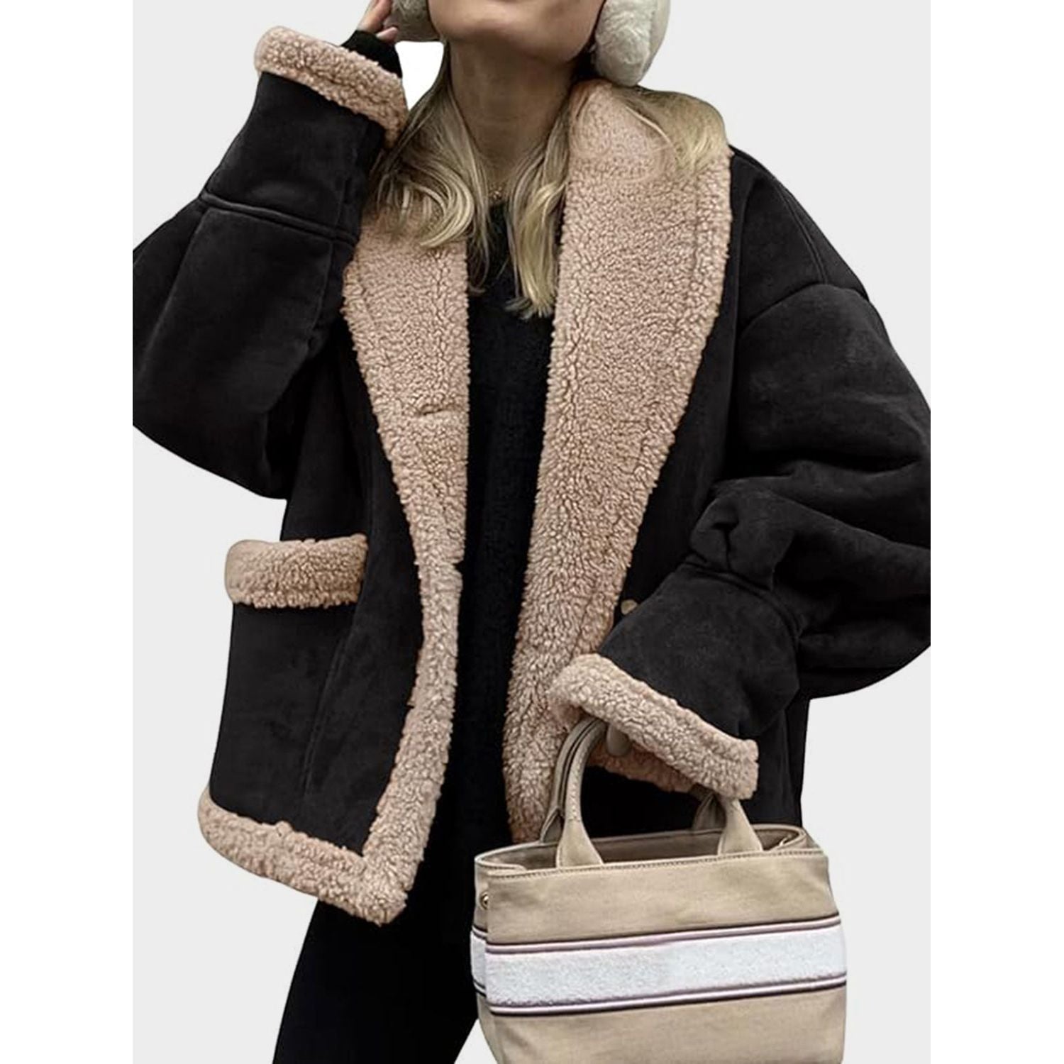 Dam Kappa Elegant med Krage och Långa Ärmar i Mjukt Material-5