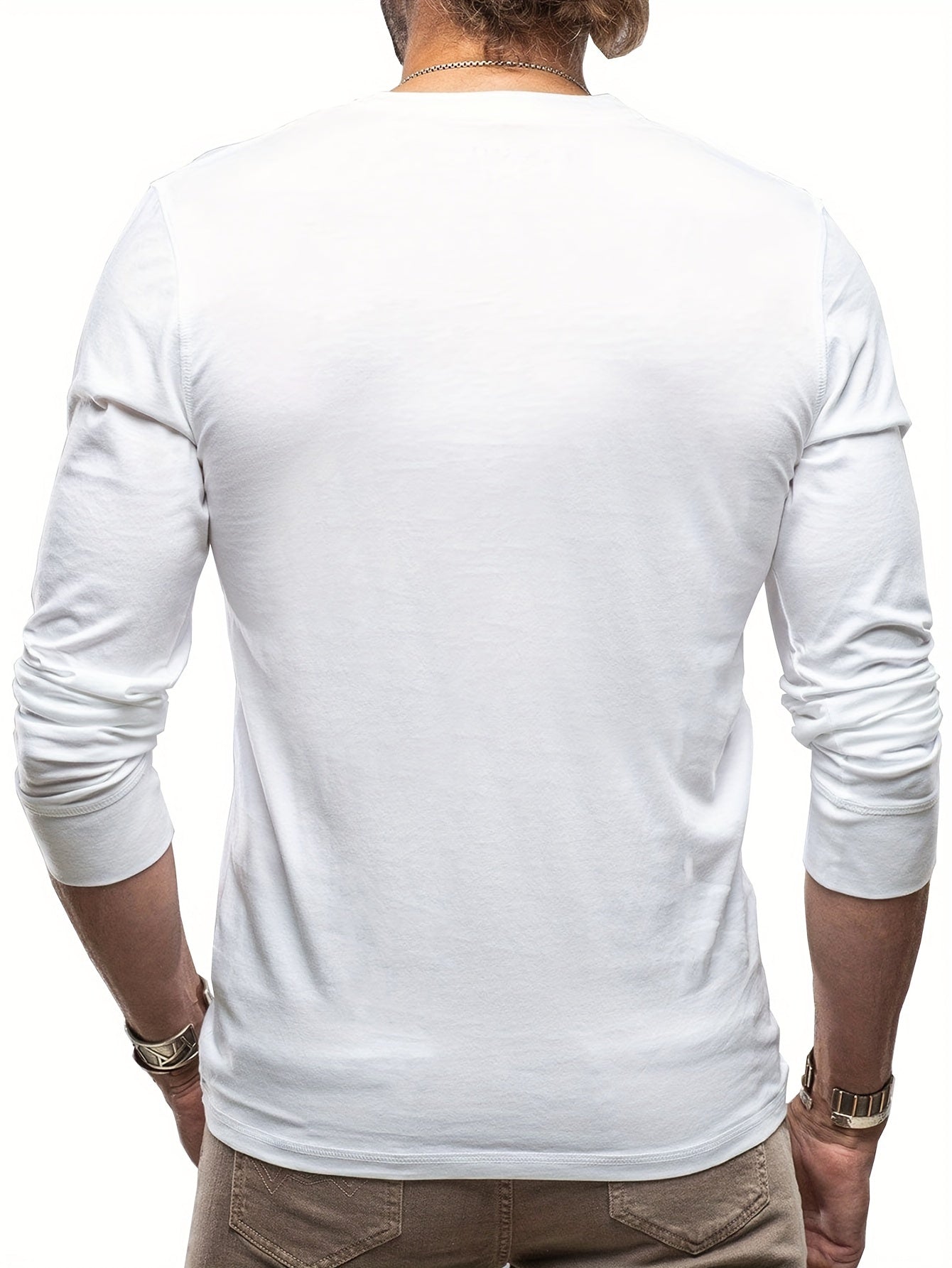 Herrskjorta Långärmad Henley Vintage Stil Elastiskt Tyg-3