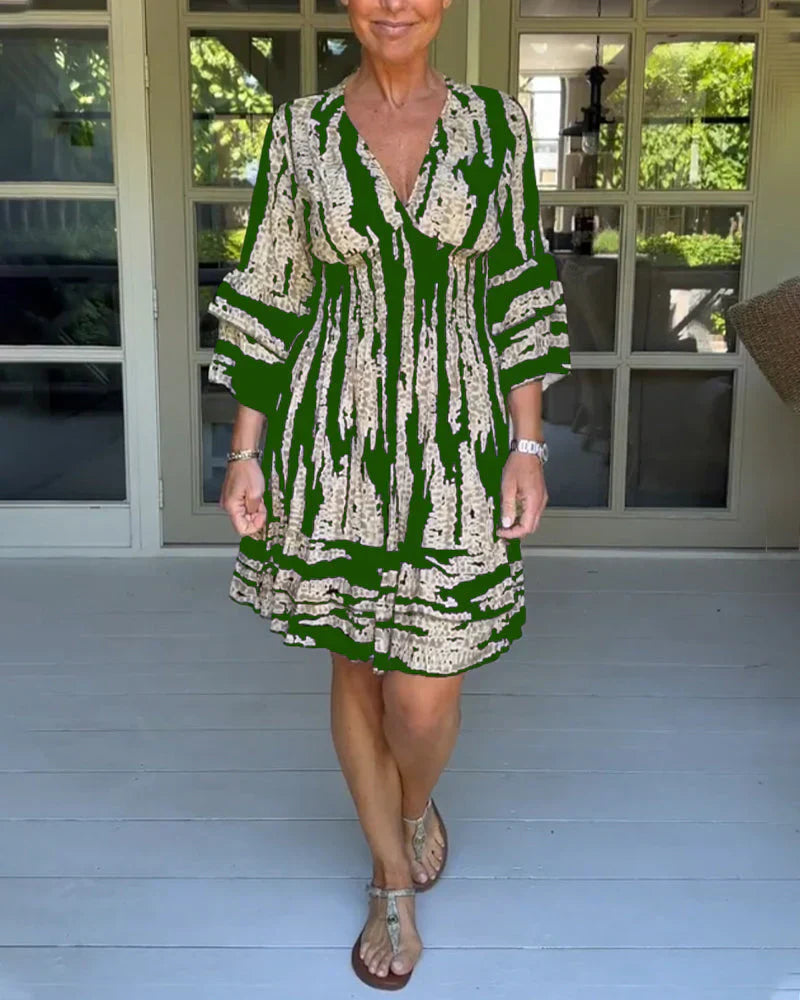 Kvinna Klänning V-hals med 3/4 Ärmar – Högmidjad Vintage Stil i Polyester, Perfekt för Festliga Tillfällen 7