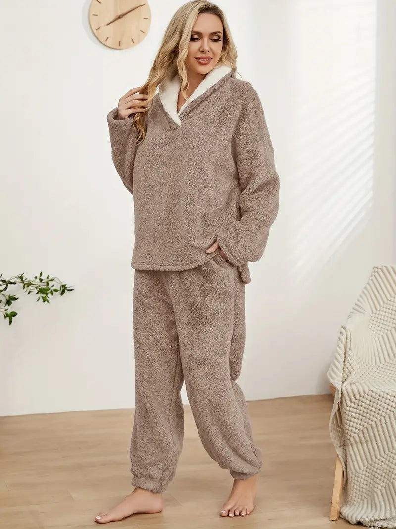 Dam Loungewear Set V-Ringad Thermoflanell Avslappnad Passform 14