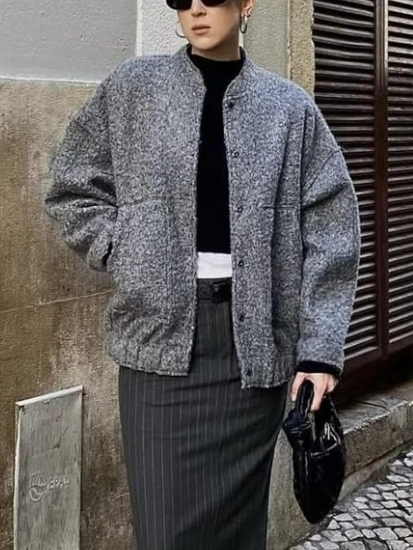 Dam Bomberjacka Överdimensionerad Fleece Modern Stil-4