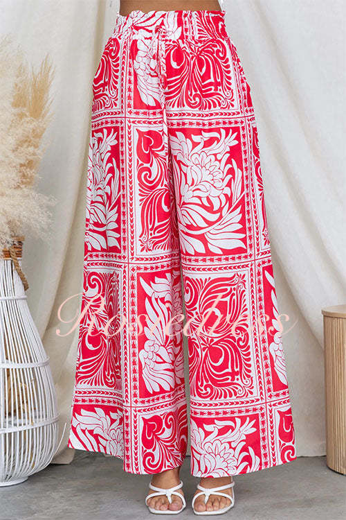 Dam Skördetopp och Tryckta Byxor med Elastisk Midja i Bomull och Polyester-5