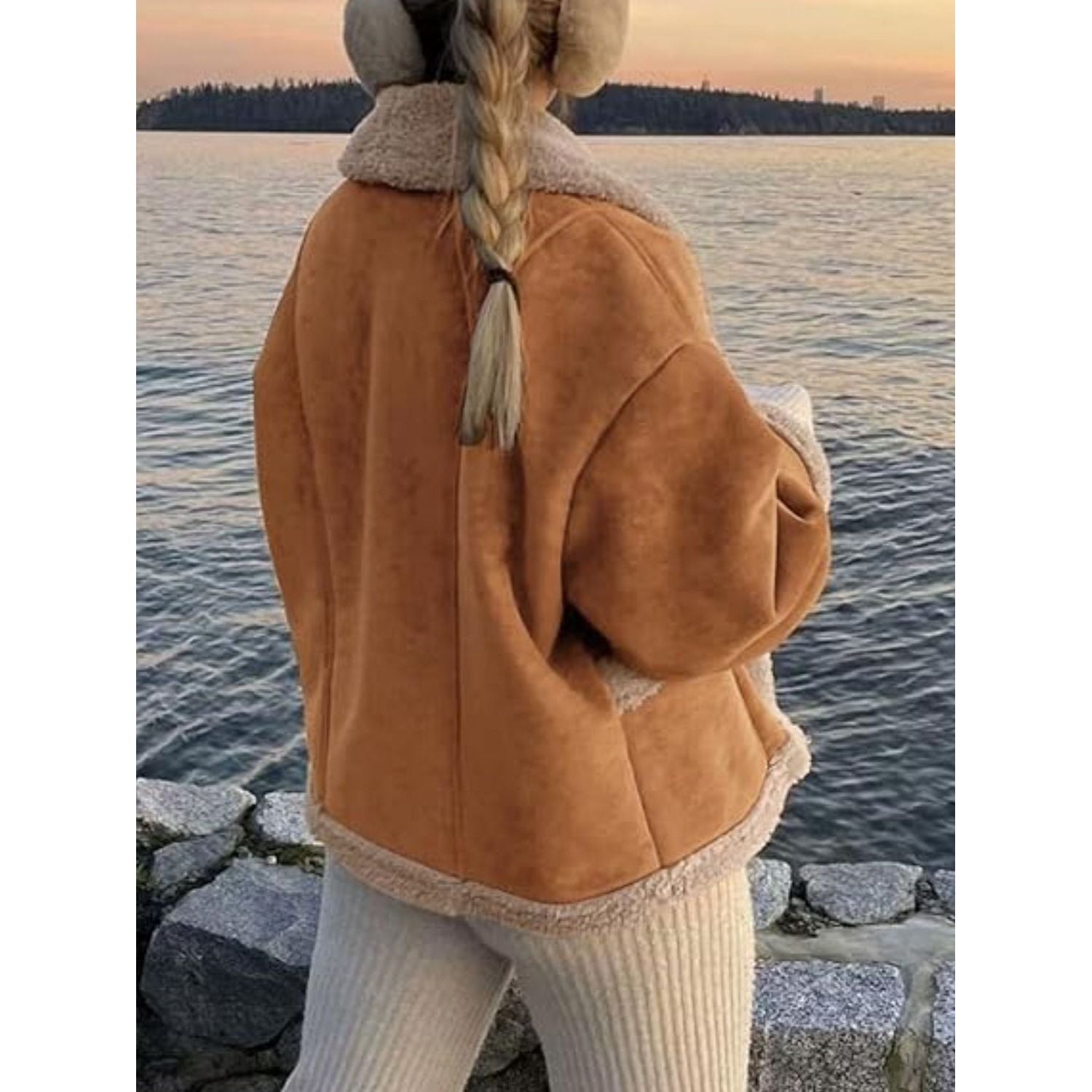 Dam Kappa Elegant med Krage och Långa Ärmar i Mjukt Material-2