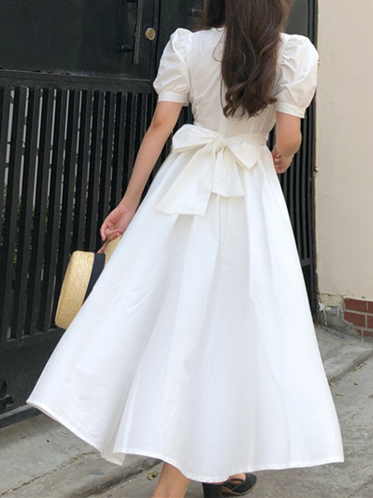 Kvinnors Midi Klänning Justerbart Bälte Högkvalitativt Tyg-6