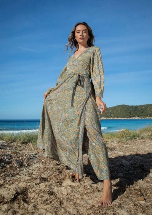 Dam Klänning Wrap Design 100% Bomull Trendig Sommaroutfit-1