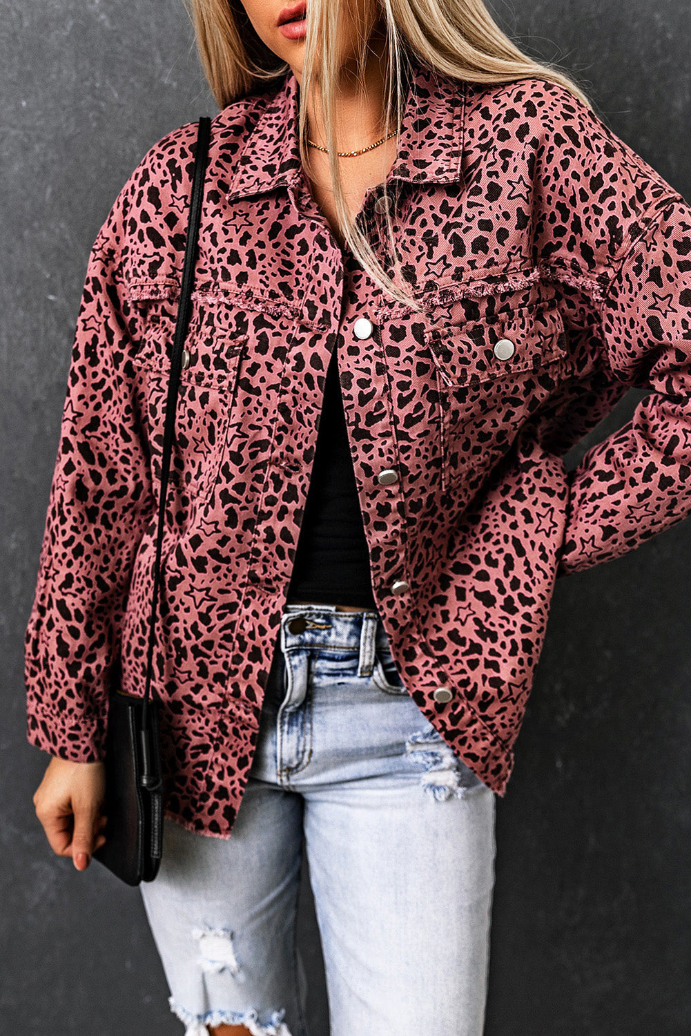 Variant image for Jeansjacka Dam Leopardmönster Avslappnad Bomull-5