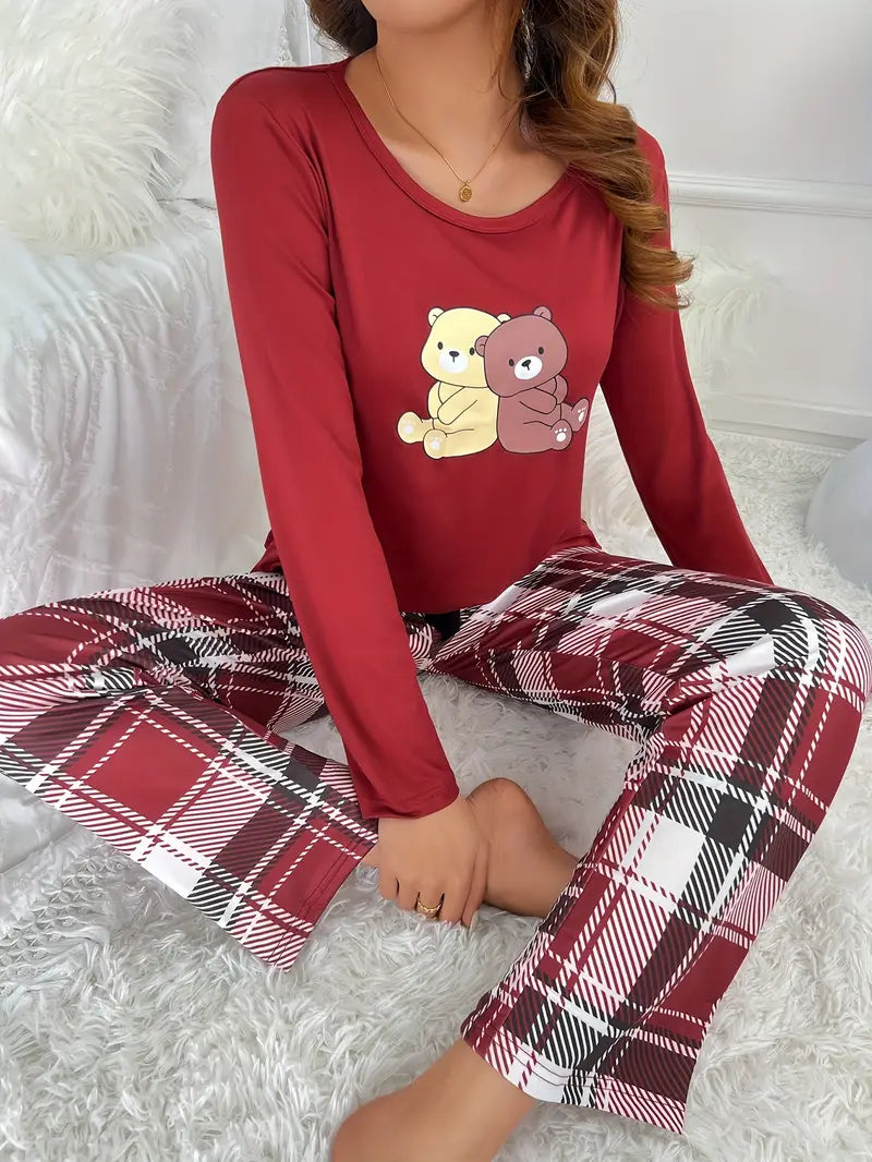 Variant image for Kvinnors Pyjamas Löst Sittande Mjukt Material med Tecknat Björntryck-23