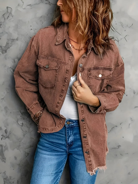 Jeansjacka Dam i Begagnad Look av Mjuk Bomullsblandning - Avslappnad Svart Oversize Denimjacka 1