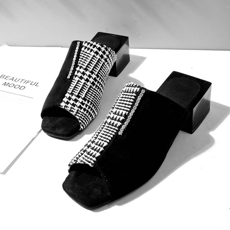 Variant image for Dam Sandaler Rutigt Mönster Flock och Gummi Medelhög Klack-1