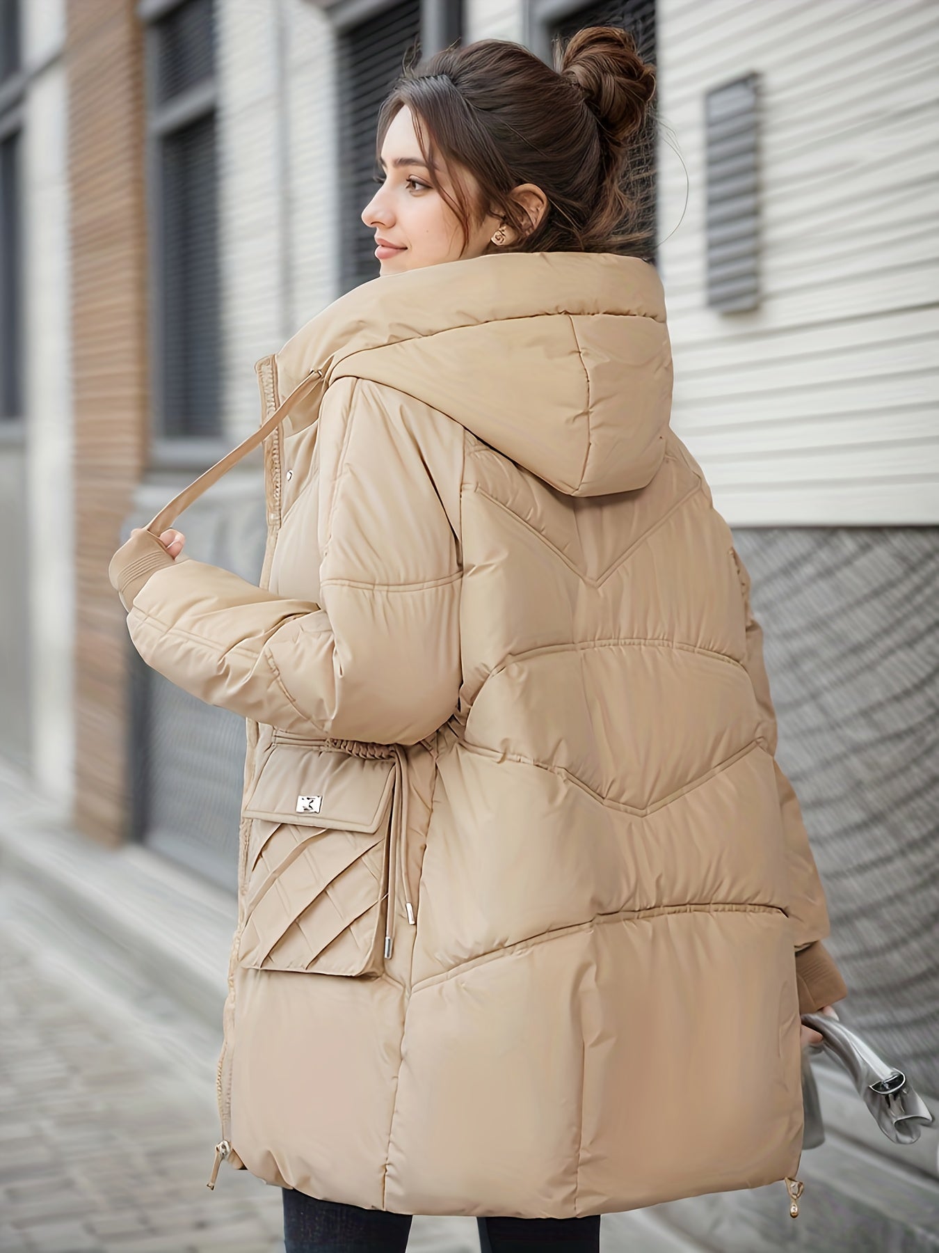 Dam Hoodie Puffy Med Dragkedja Polyester Vinter 8