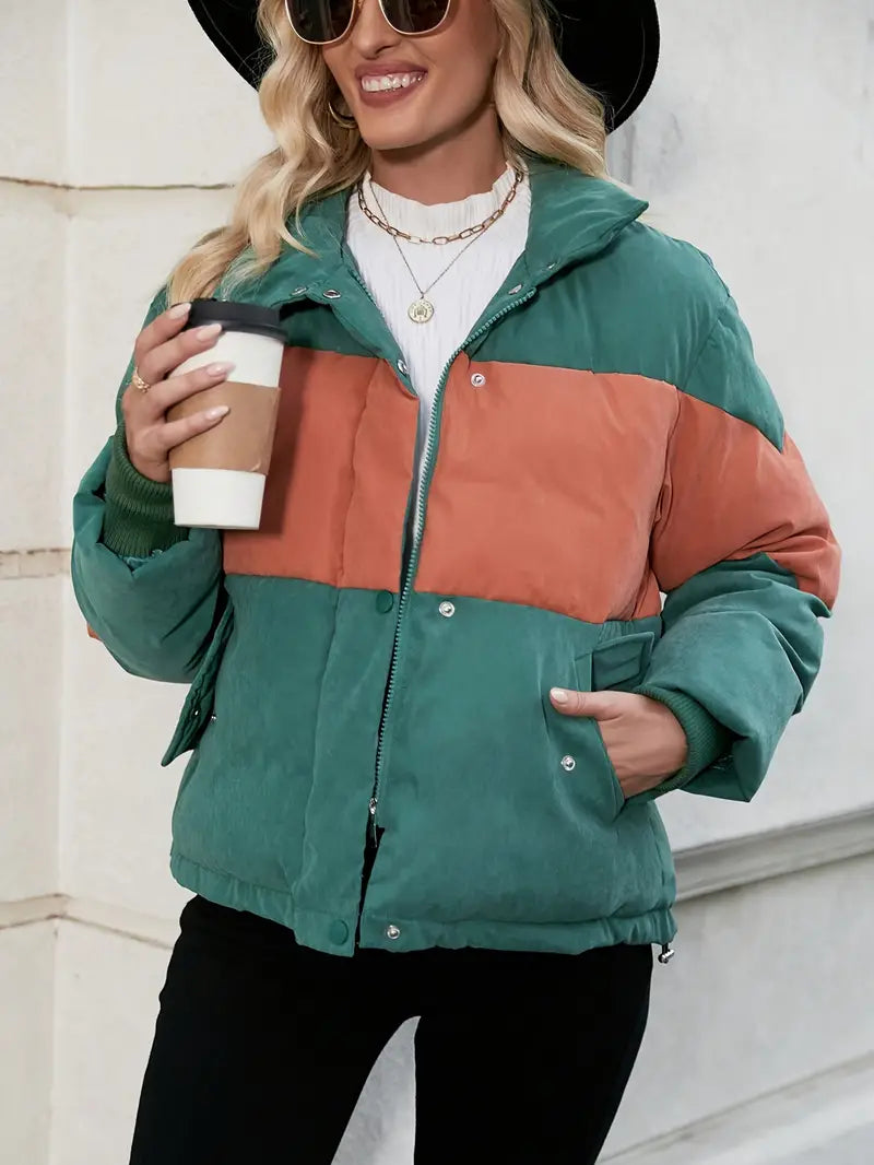 Damjacka Färgblock Termisk Bomull för Kalla Dagar-2