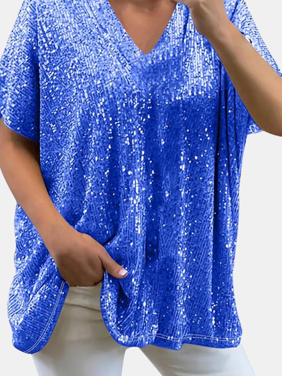 Variant image for Kortärmad Blus Dam V-ringning med Paljetter i Polyester-37