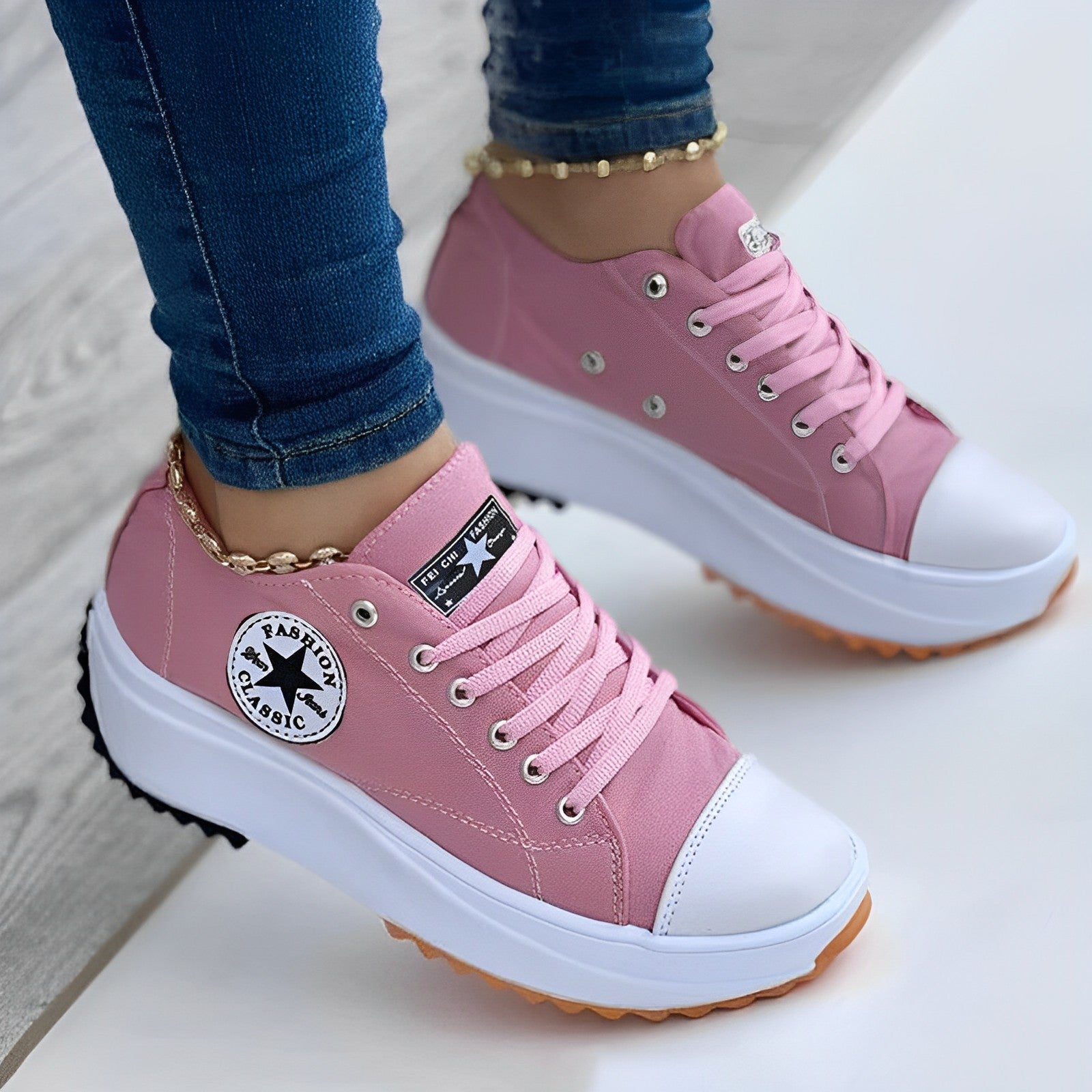 Dam Sneakers Rundtå Lättvikt Syntetmaterial-1