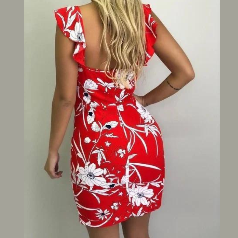 Damklänning Blommig Rygglös Lätt Material 4