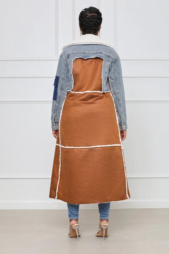 Dam Kappa i Trendig Lapptäckdesign med Konstgjord Päls – Vinterkappa för Elegant Stil och Komfort 2