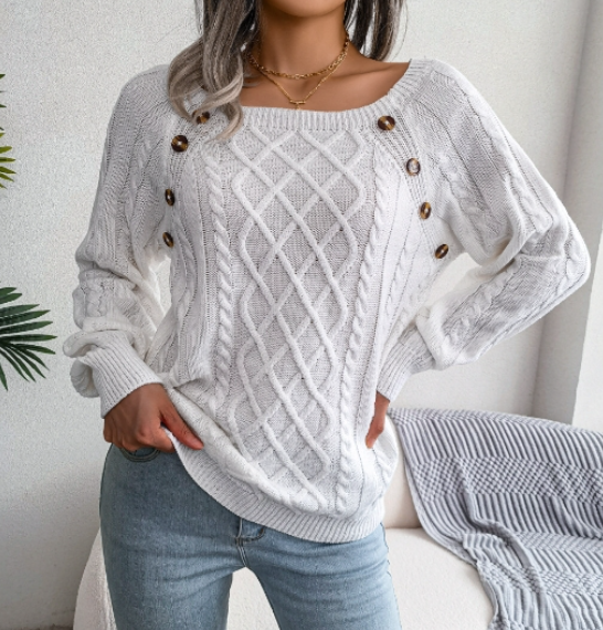 Variant image for Stickad Dam Tröja Elegant Mjuk Tyg med Moderna Stickmönster-19