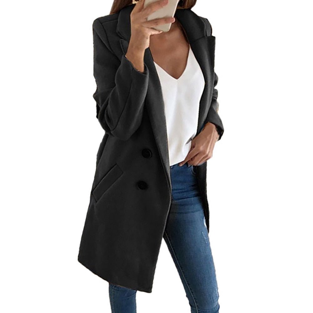Dam Kappa Lång Blazer Elegant Tjockt Tyg-6