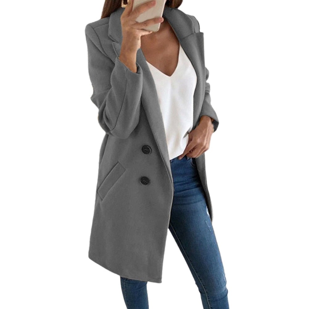 Dam Kappa Lång Blazer Elegant Tjockt Tyg-5