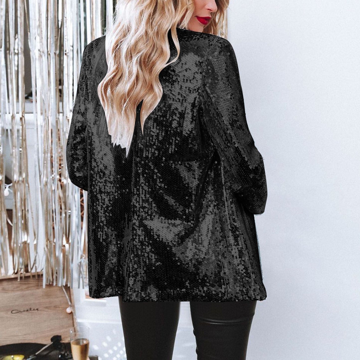 Kvinnors Glitter Blazer Elegant Blandat Tyg Vinter-2