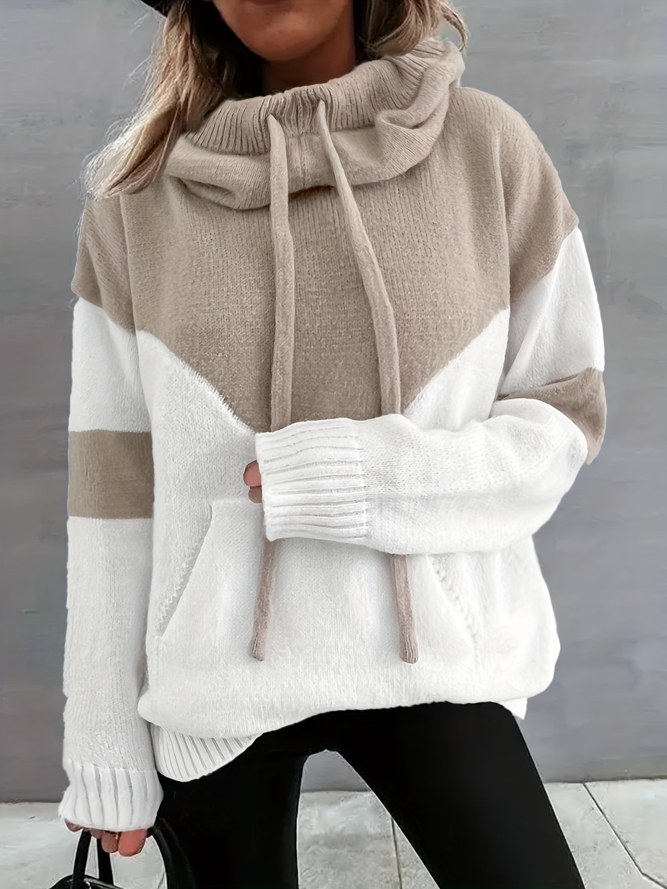 Dam Färgblock Hoodie Justerbar Huva Hållbart Tyg-6