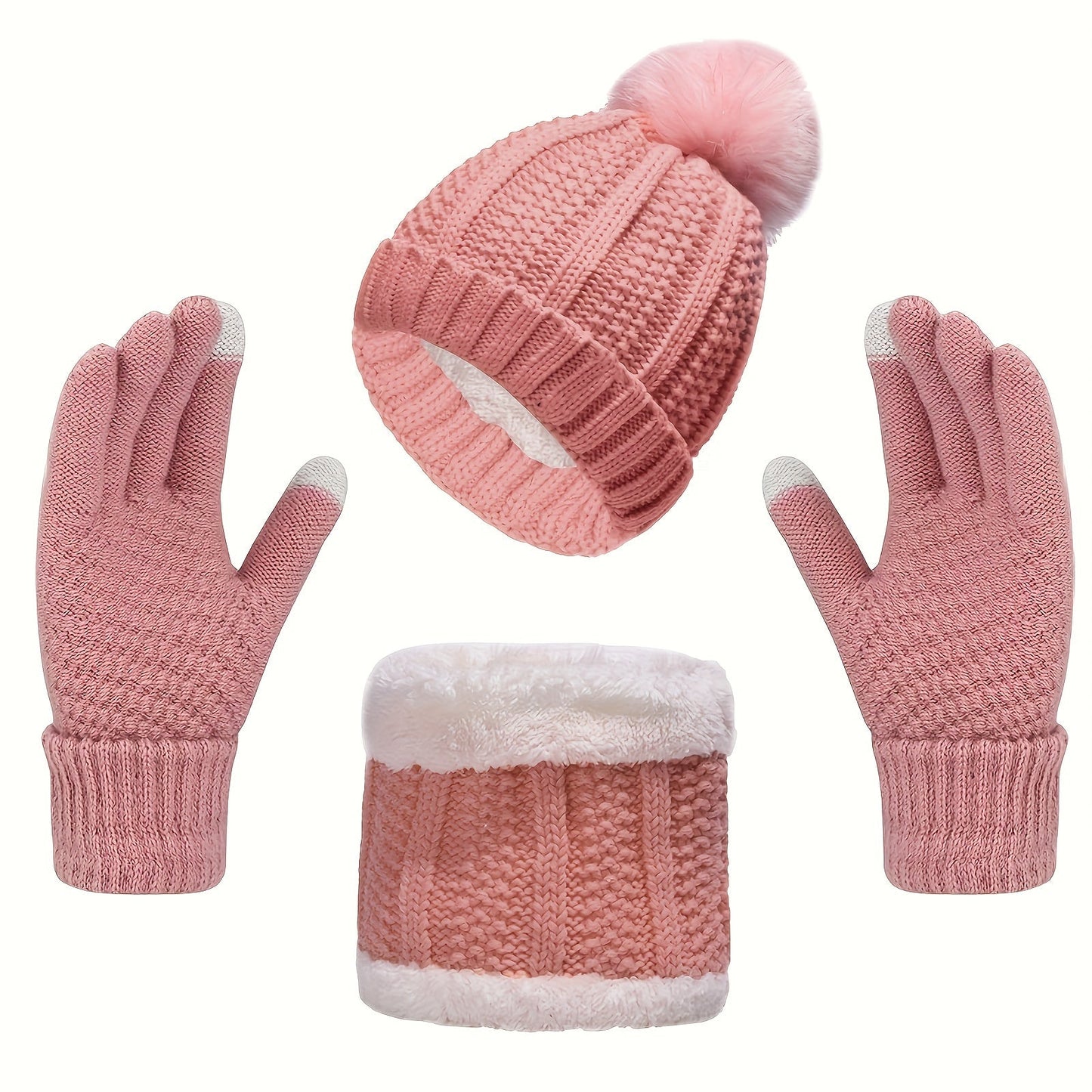 Variant image for Kvinnors Vinteruppsättning Hatt Halsduk Handskar Stickad Kvalitet-3