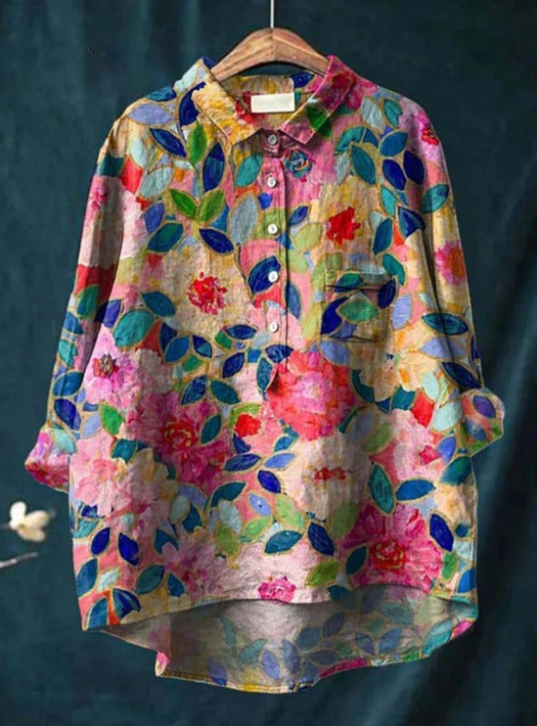 Variant image for Dam Blus Blommönster Figur-kramande Högkvalitativt Tyg-77