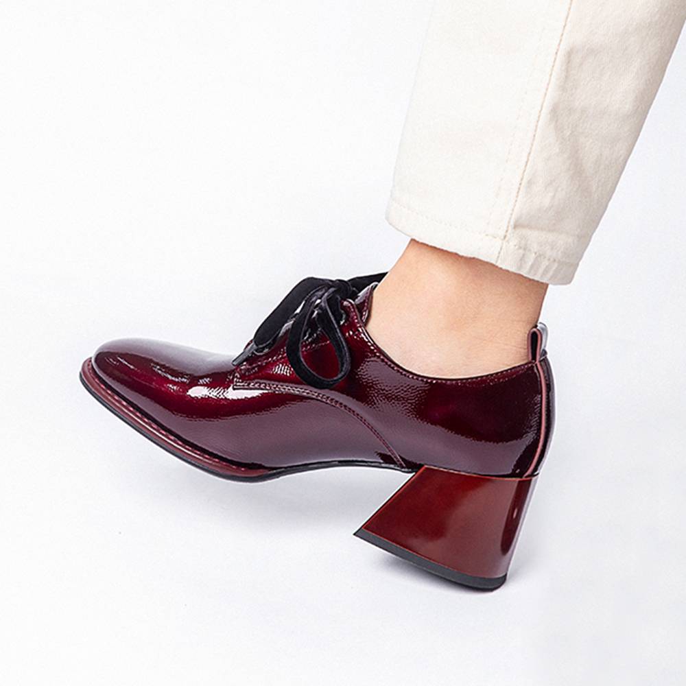 Dam Pumps Snörning PU-Läder Blockklack 6 cm-2