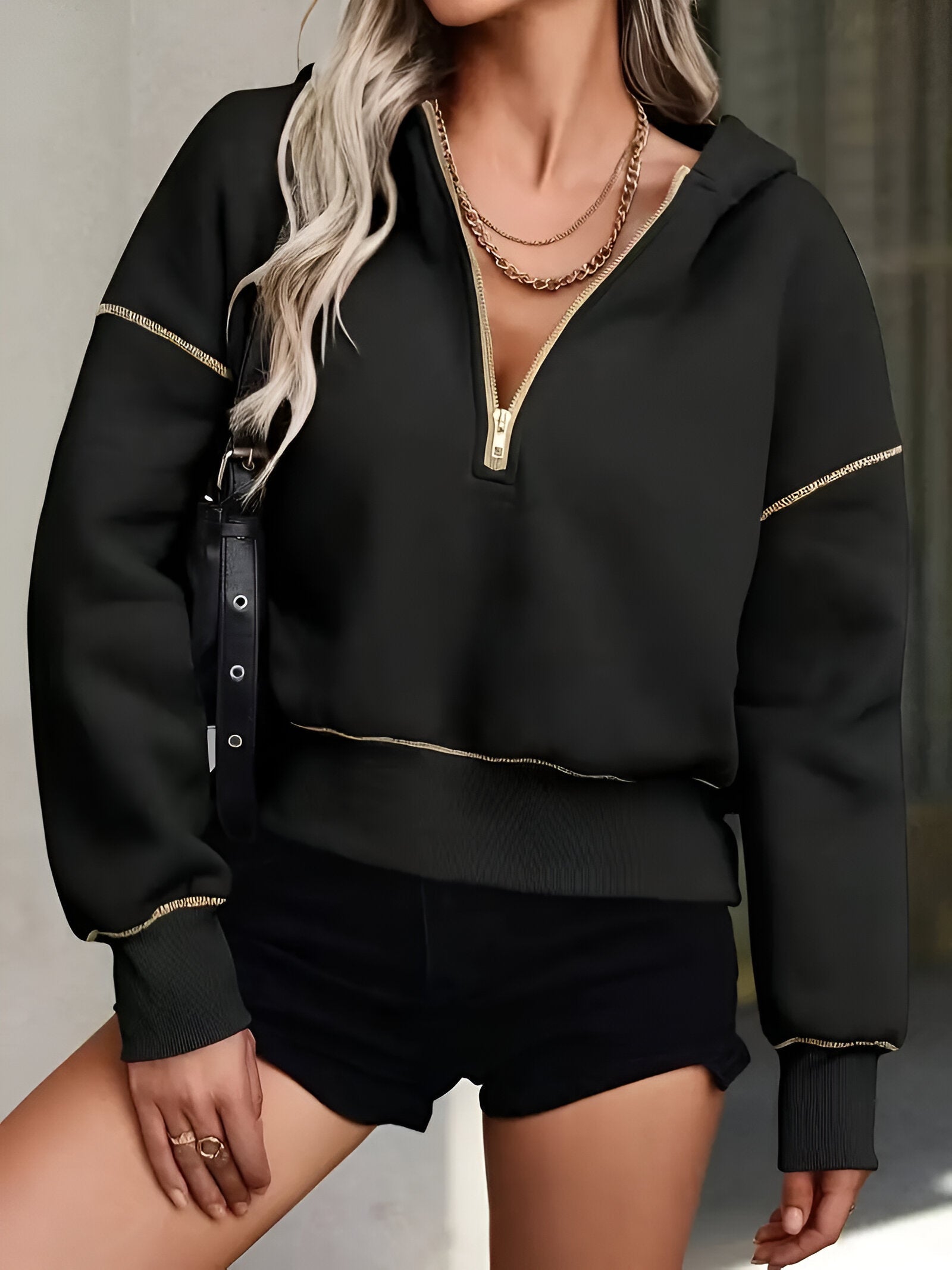 Dam Kort Luvtröja Med Dragkedja Mjuk Bomull-6