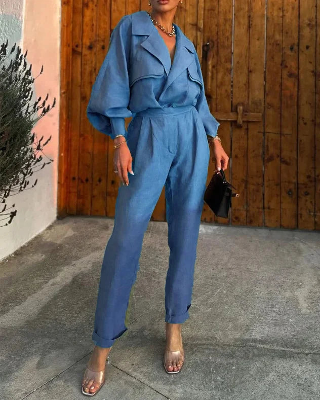 Dam Tvådelat Klädset med Puffärmar Polyester-2