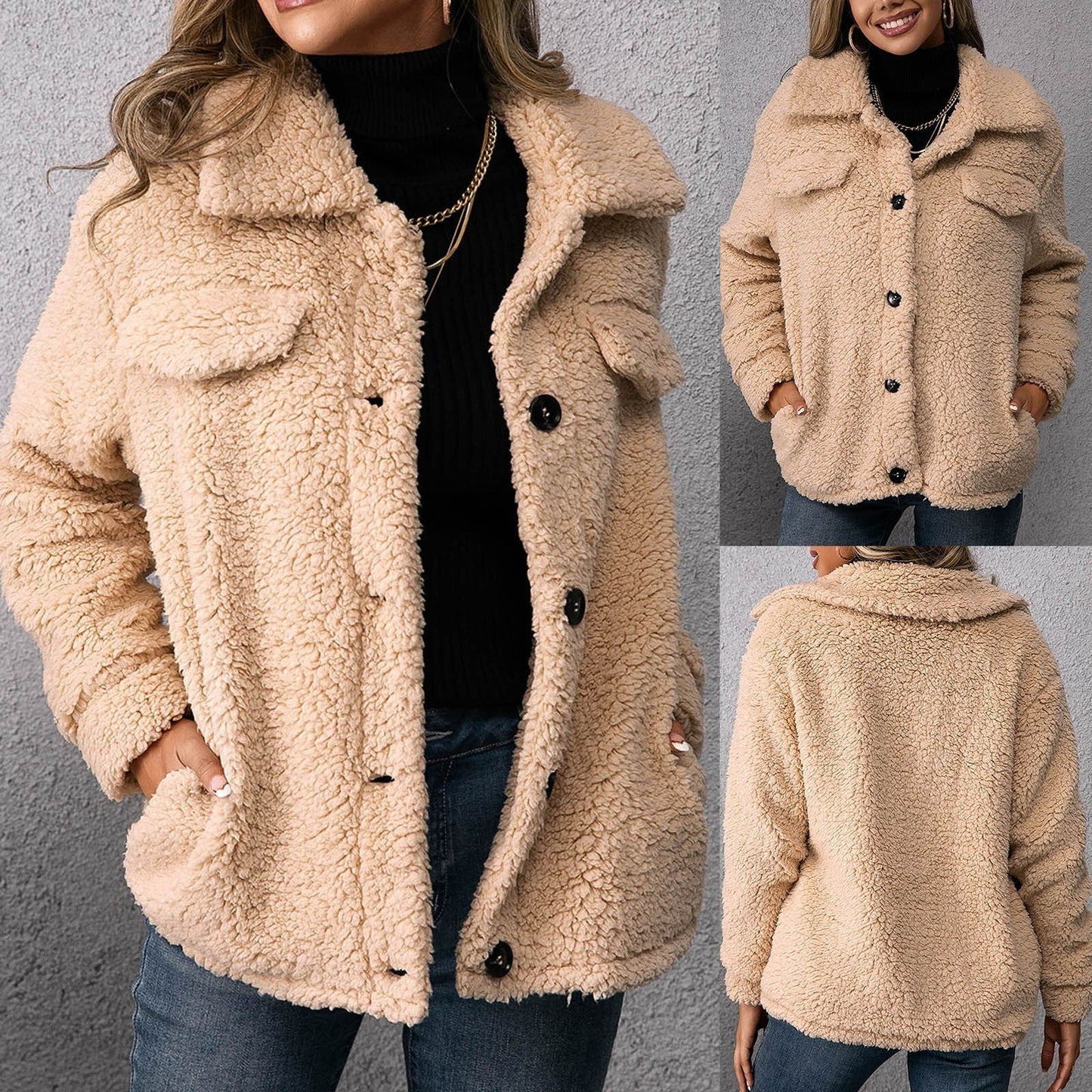 Lång Teddyjacka Dam i Mjuk Fleece – Trendig Design för Kalla Dagar, Avslappnat Snitt 6