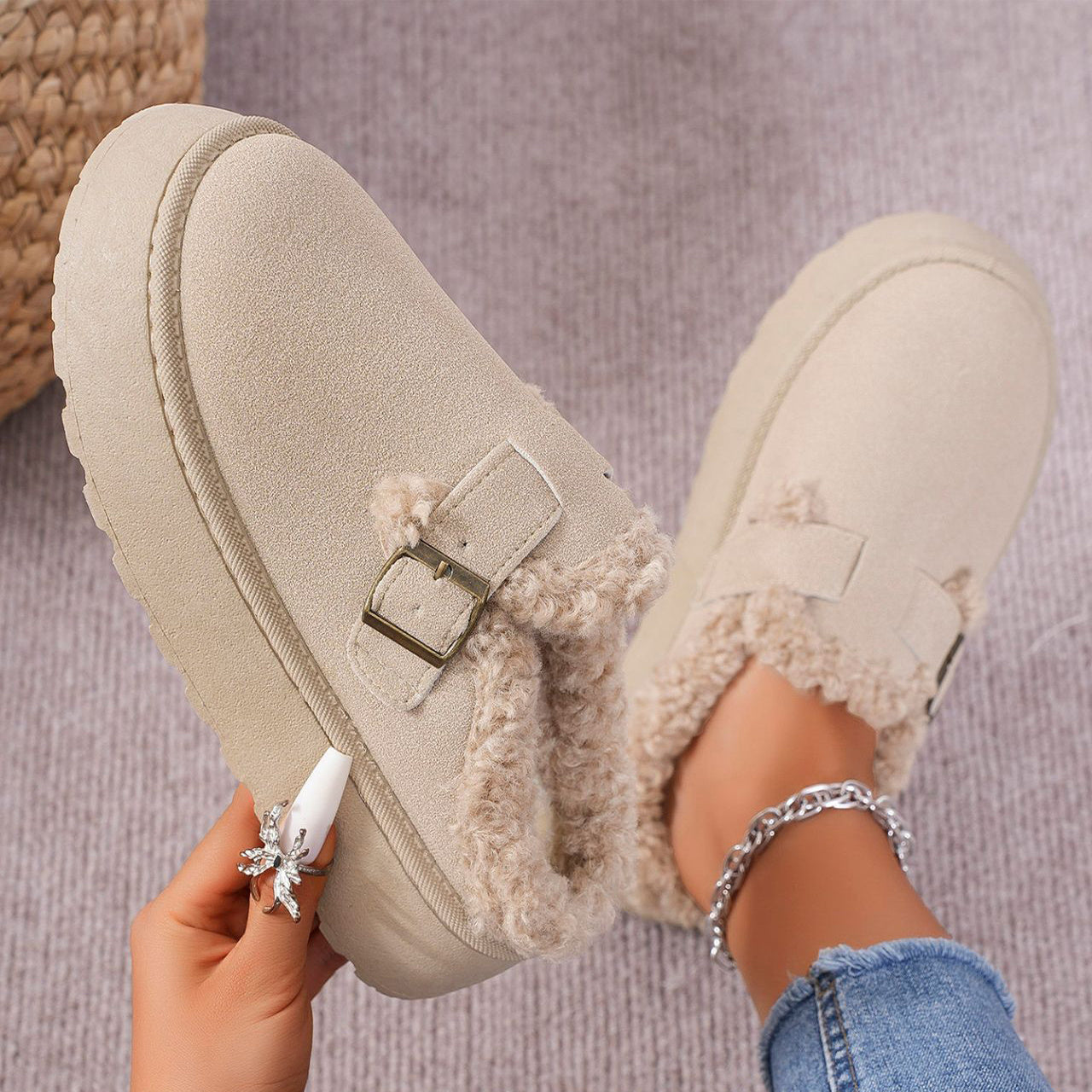 Damtofflor Modern Design Sherpa-foder Halkfri Sula-5