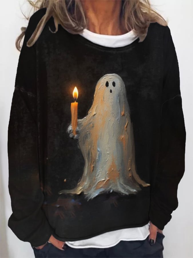 Kvinnors Pullover Tröja Spökmotiv Tygblandning-2