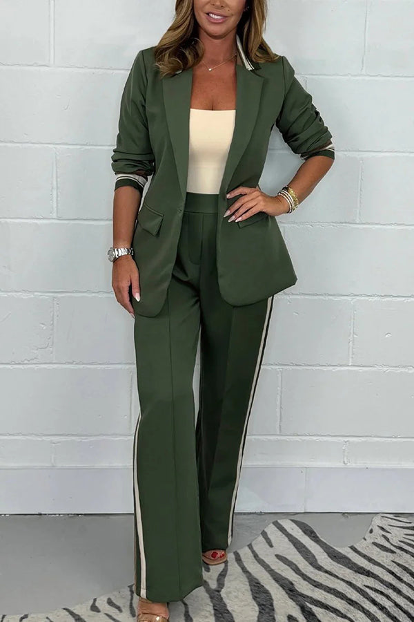 Variant image for Damer Blazer Set Modern Stil Mjukt Blandningstyg med Randiga Byxor-8