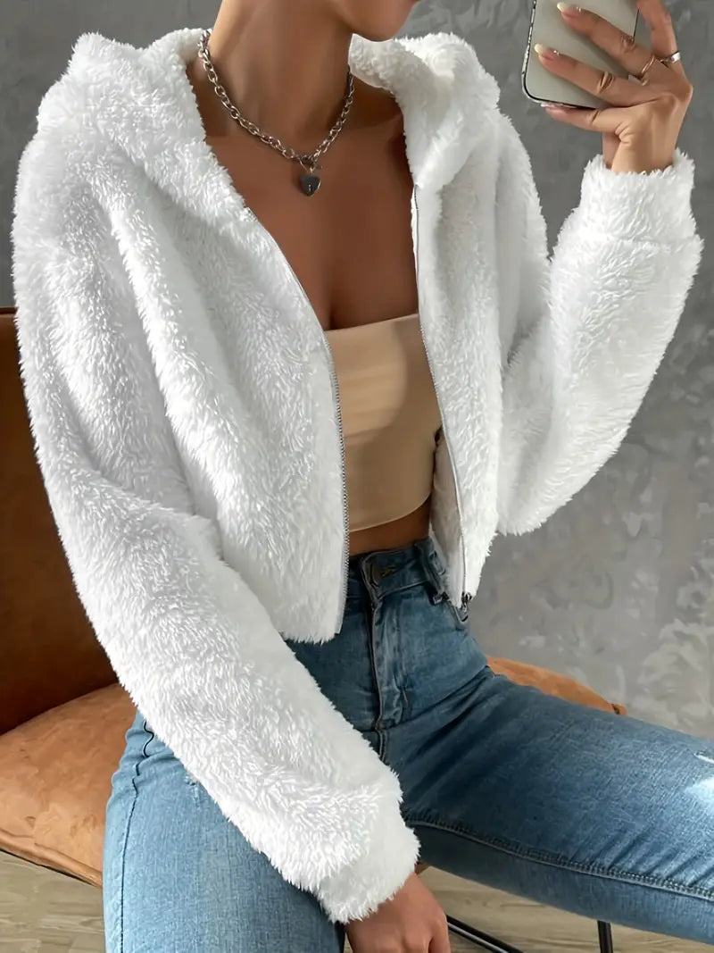 Dam Hoodie Teddy Med Dragkedja För Vinter-2