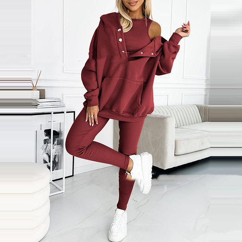 Variant image for Kvinnors 3-delad Sportuppsättning Modern Polyester för Höst och Vinter-49