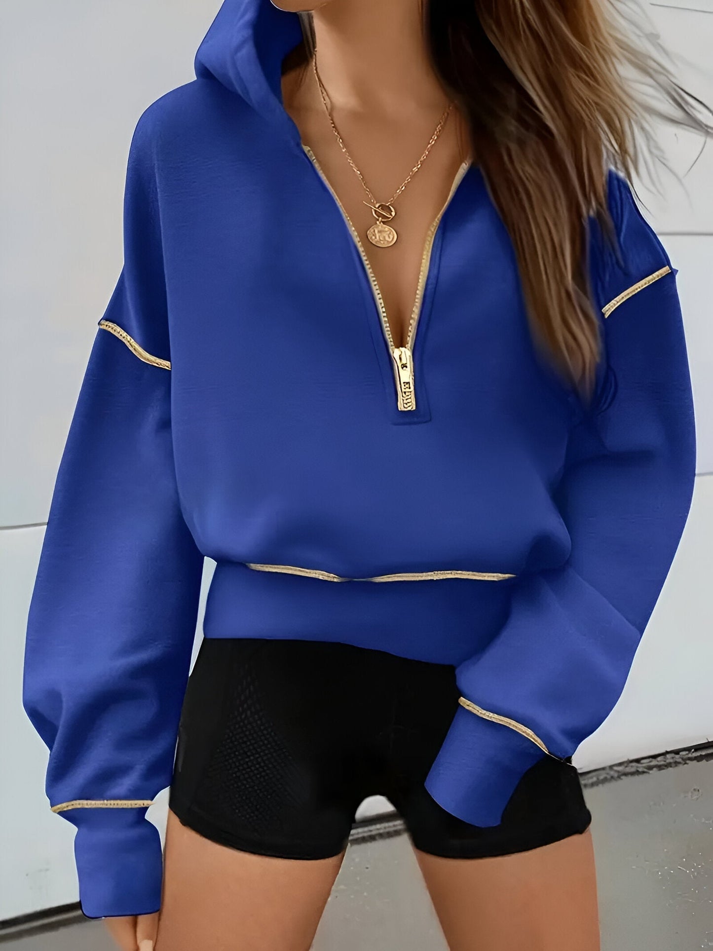 Dam Kort Luvtröja Med Dragkedja Mjuk Bomull-5