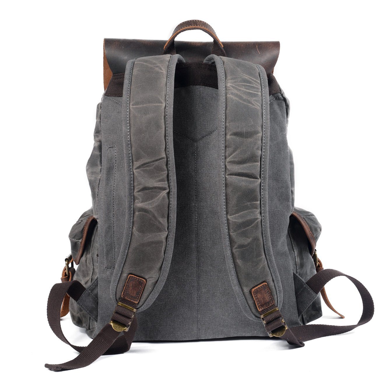 Unisex Ryggsäck Vintage Vaxat Canvas och Läder-4