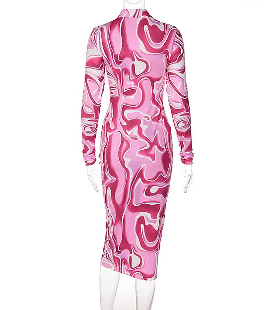 Damklänning Skjorta Abstrakt Mönster Polyester Långärmad-6