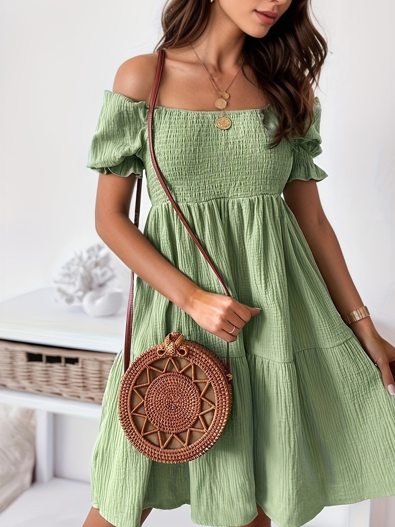 Variant image for Kvinnor Smockad Klänning Avslappnad Design Högkvalitativt Tyg-6