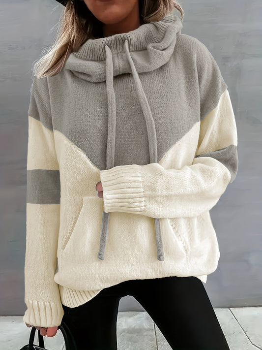 Dam Färgblock Hoodie Justerbar Huva Hållbart Tyg-1